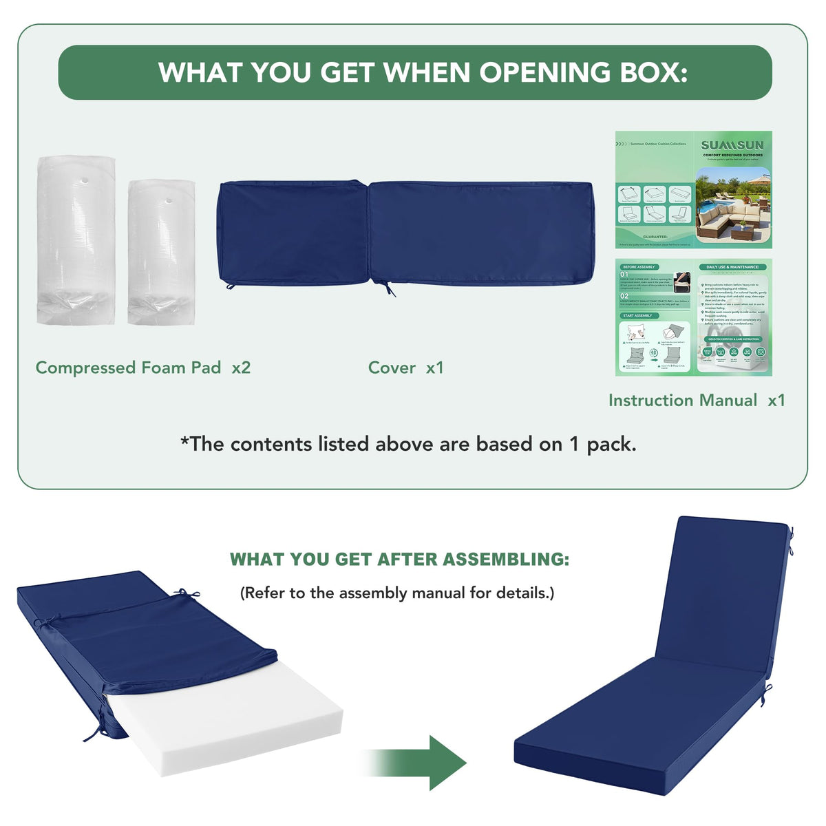 Summsun navy cushions assembly-ready without tools