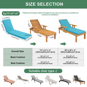 Summsun chaise lounge cushion teal side profile shows compact storage design.