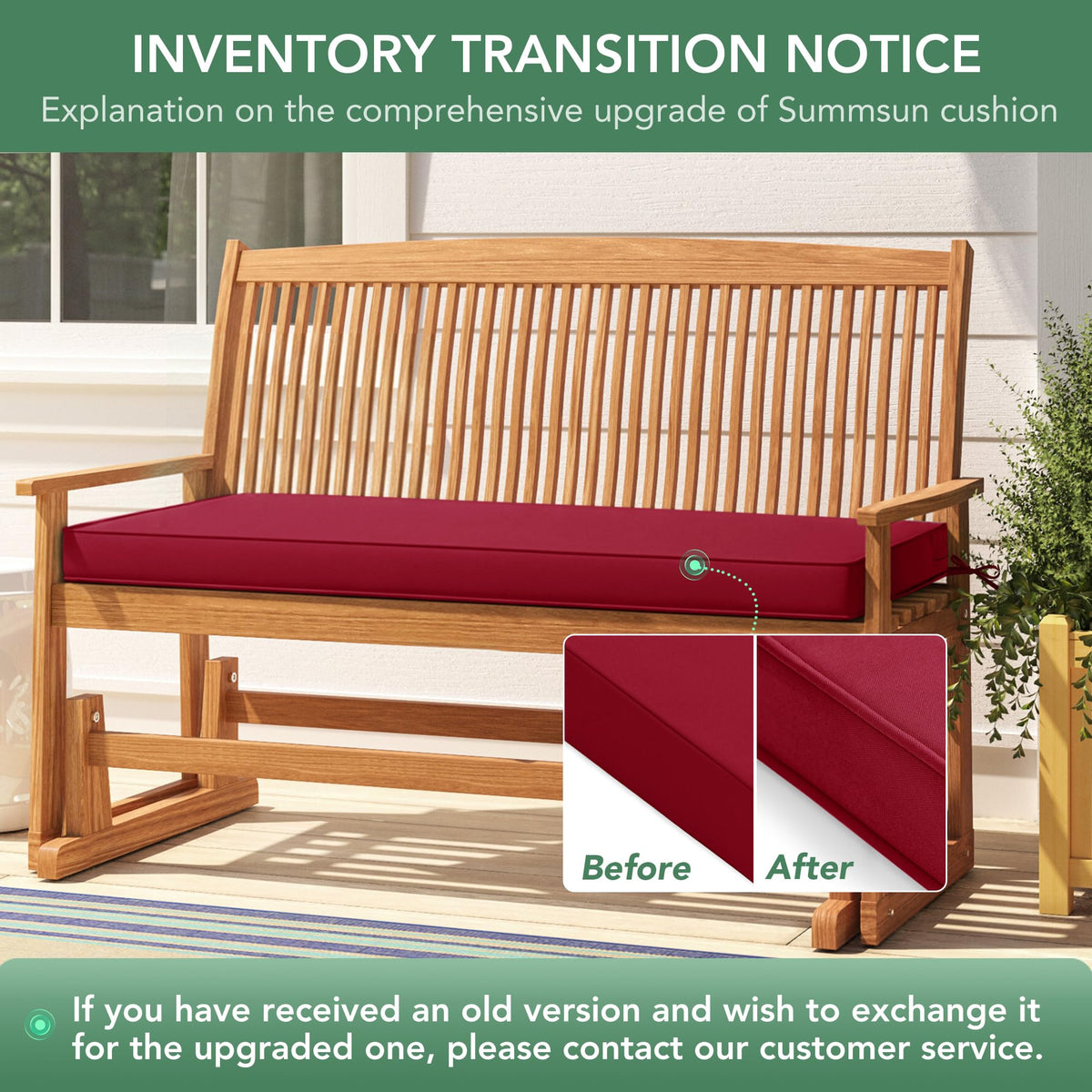 Summsun cushion on a porch swing enhances outdoor seating comfort