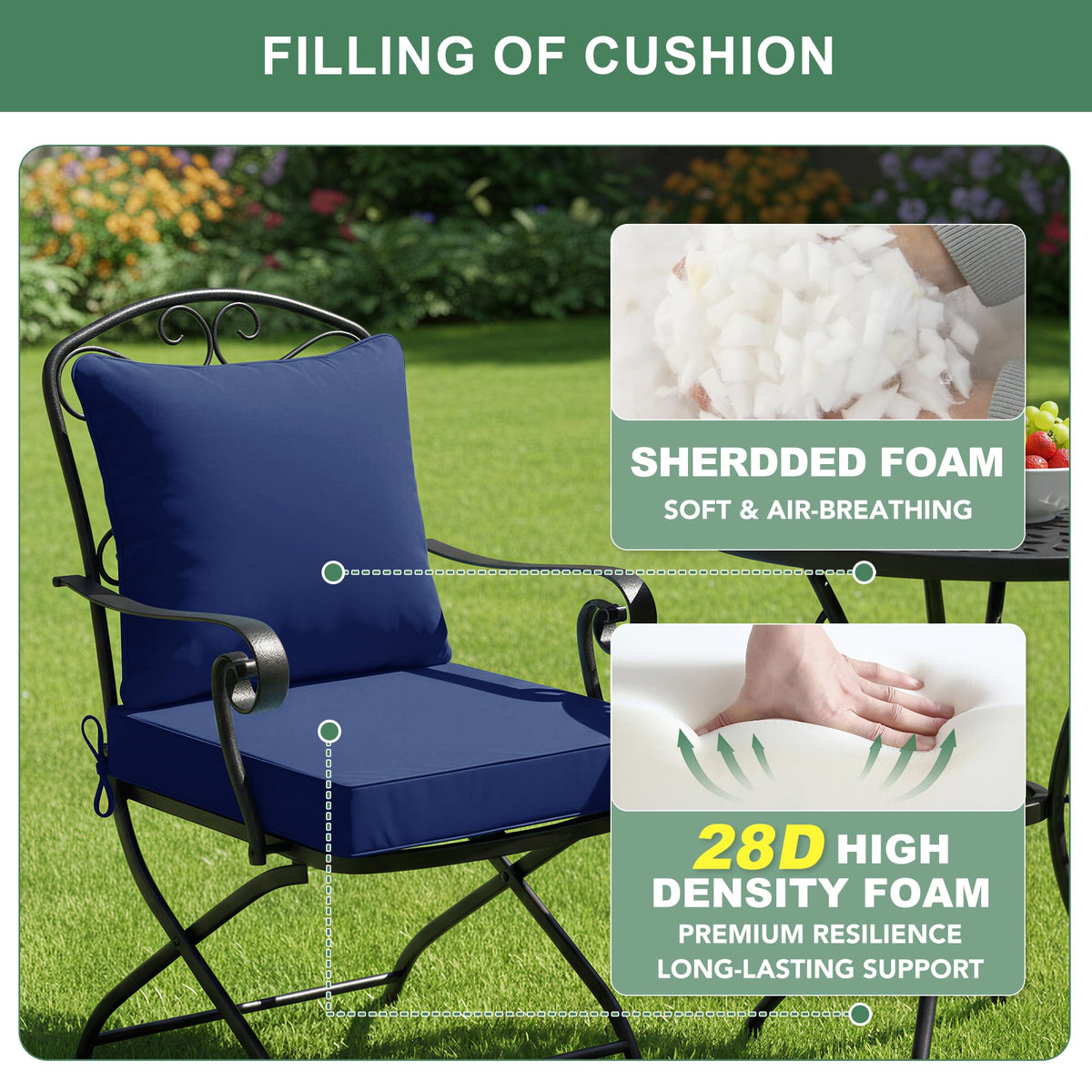 Summsun navy cushion with waterproof fabric for rain and spills