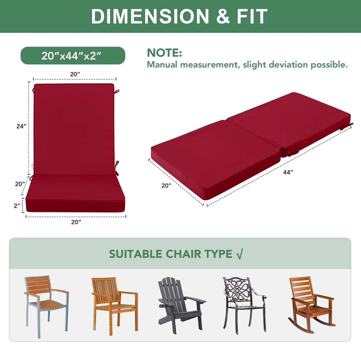 Summsun 44 by 20 inch cushion fits most outdoor chairs