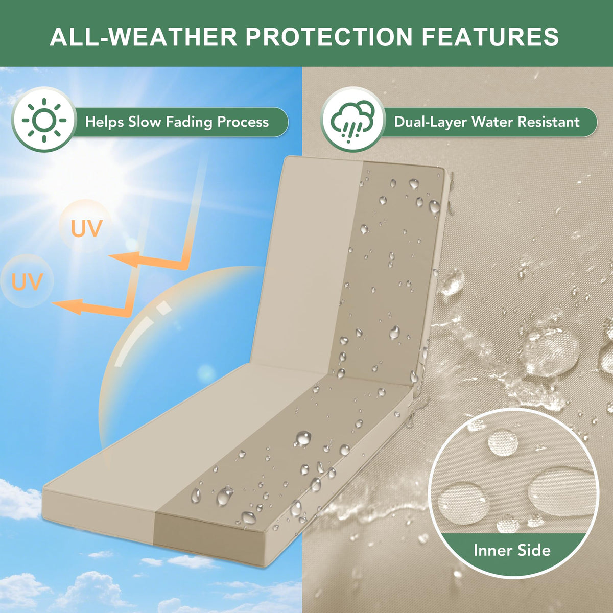 Summsun double-sided waterproof Oxford fabric resists spills and light rain.