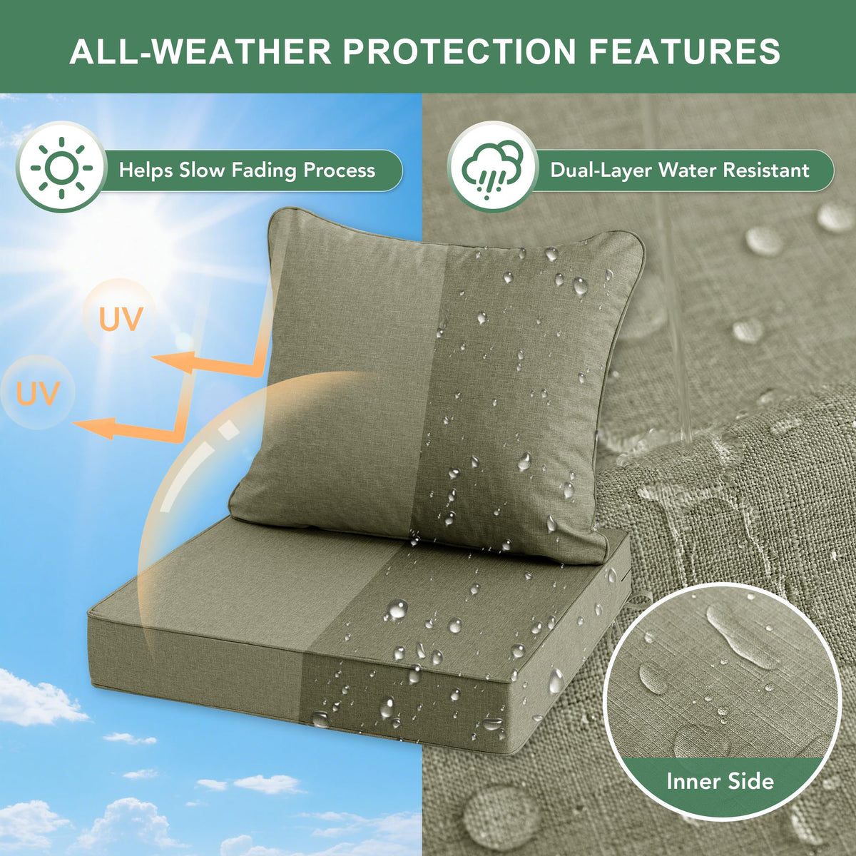 Summsun dual-tie system keeps seat cushion securely in place.