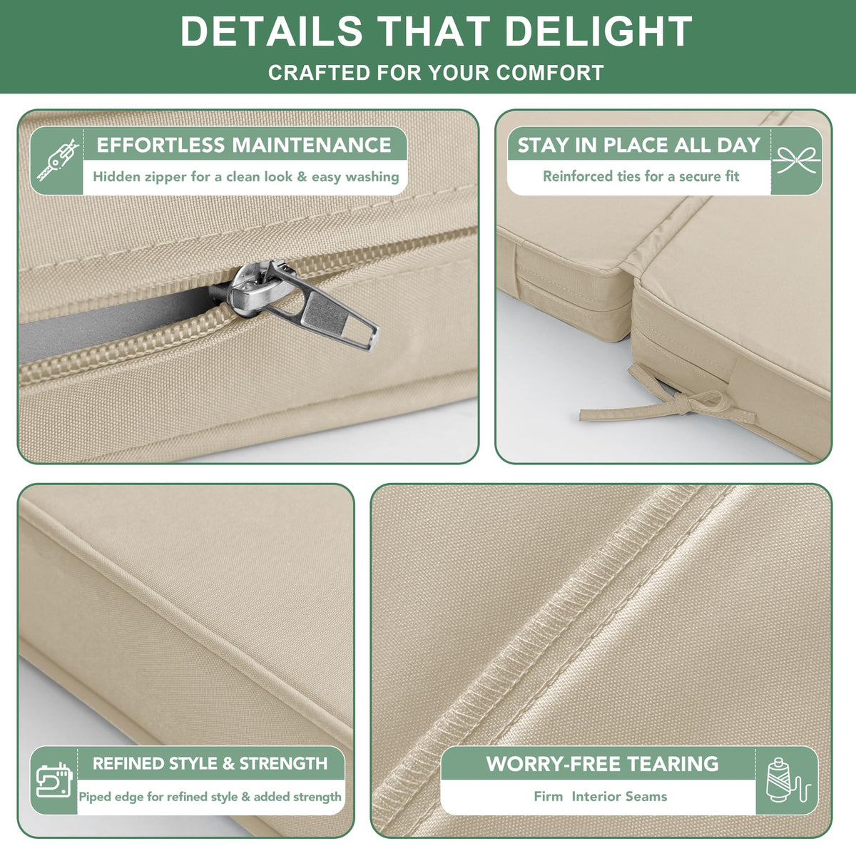 Summsun cushions feature easy tool-free assembly for quick setup.