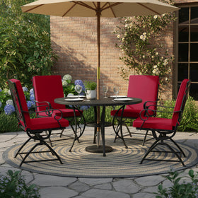 Summsun high back outdoor cushion supports longer seating on burgundy cushions