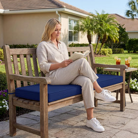 Summsun bench cushion colorfast navy preserves vibrant color in sun and rain.
