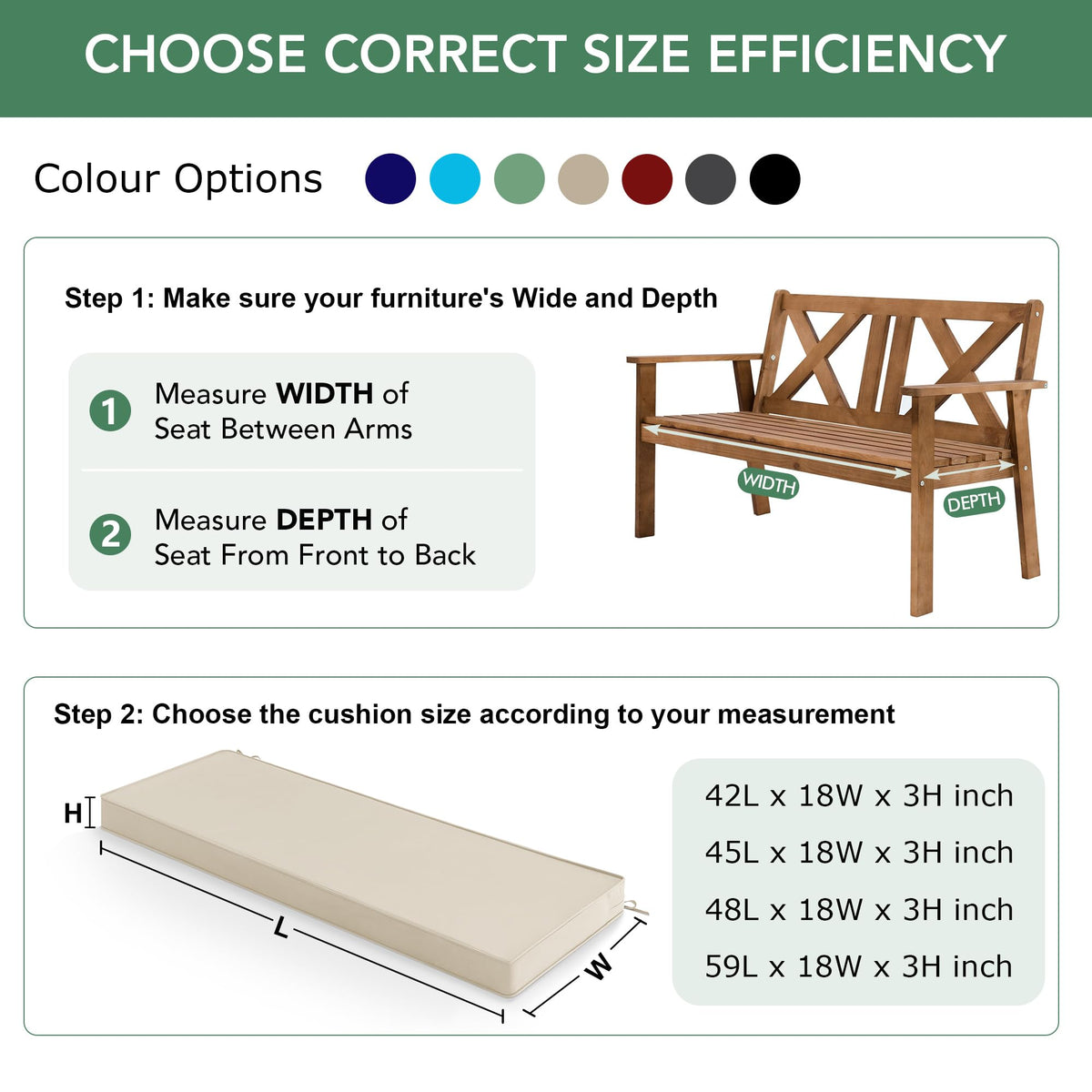 Summsun 59x18 inch cushion shown on porch swing for patio comfort.