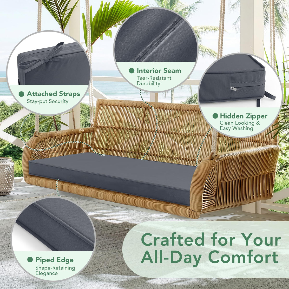 Summsun cushion with removable cover ready for machine washing