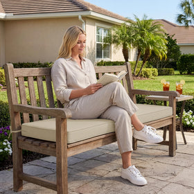 Summsun bench cushion on patio chair displaying removable cover for easy cleaning.