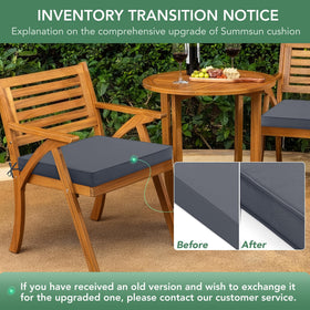 Summsun cushions measure 18.5 by 16 inches with a 2-inch profile
