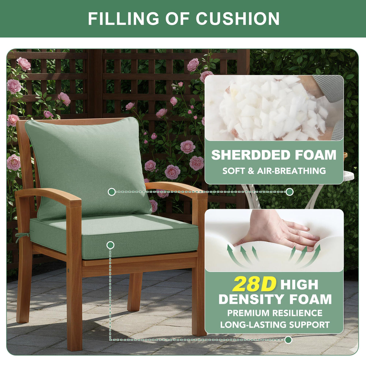 Summsun cushions include dual ties for secure placement on chairs.