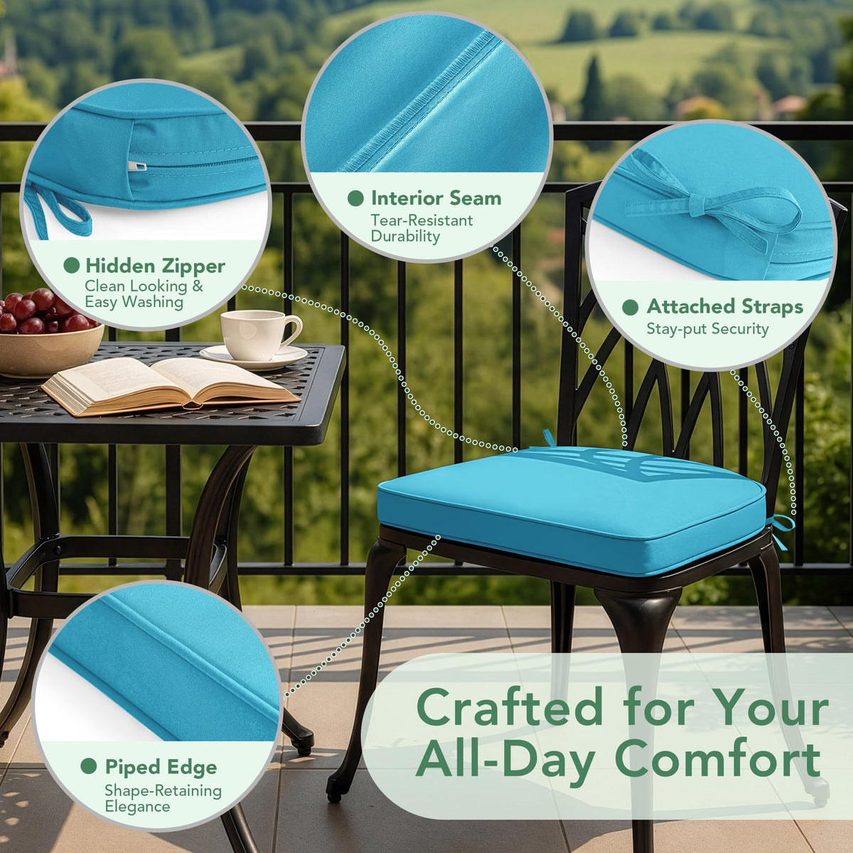 Summsun waterproof, fade-resistant fabric protects cushions from rain and sun