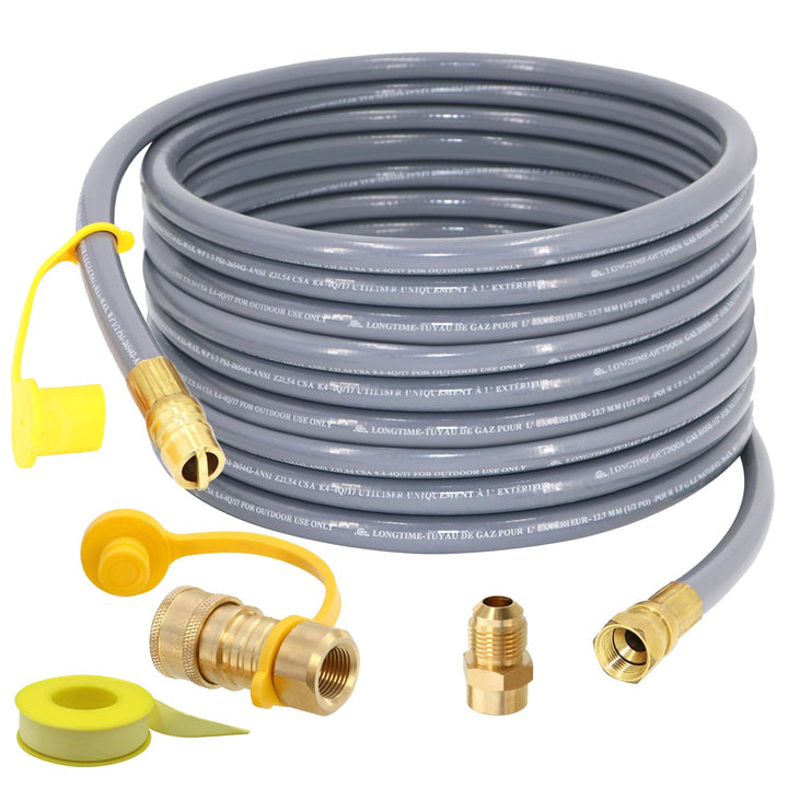 SUMNEW 36ft natural gas hose with quick-connect ends for versatile grilling.