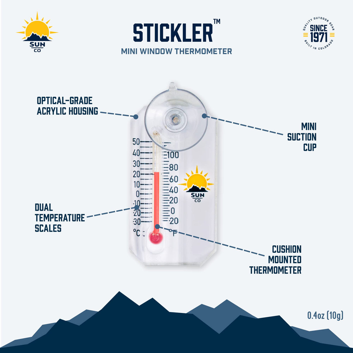 Sun Company Stickler supports indoor or outdoor use on any window