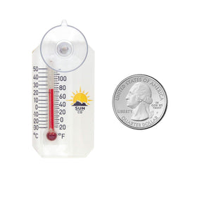 Sun Company Stickler window thermometer shows dual Fahrenheit and Celsius scales for precise readings