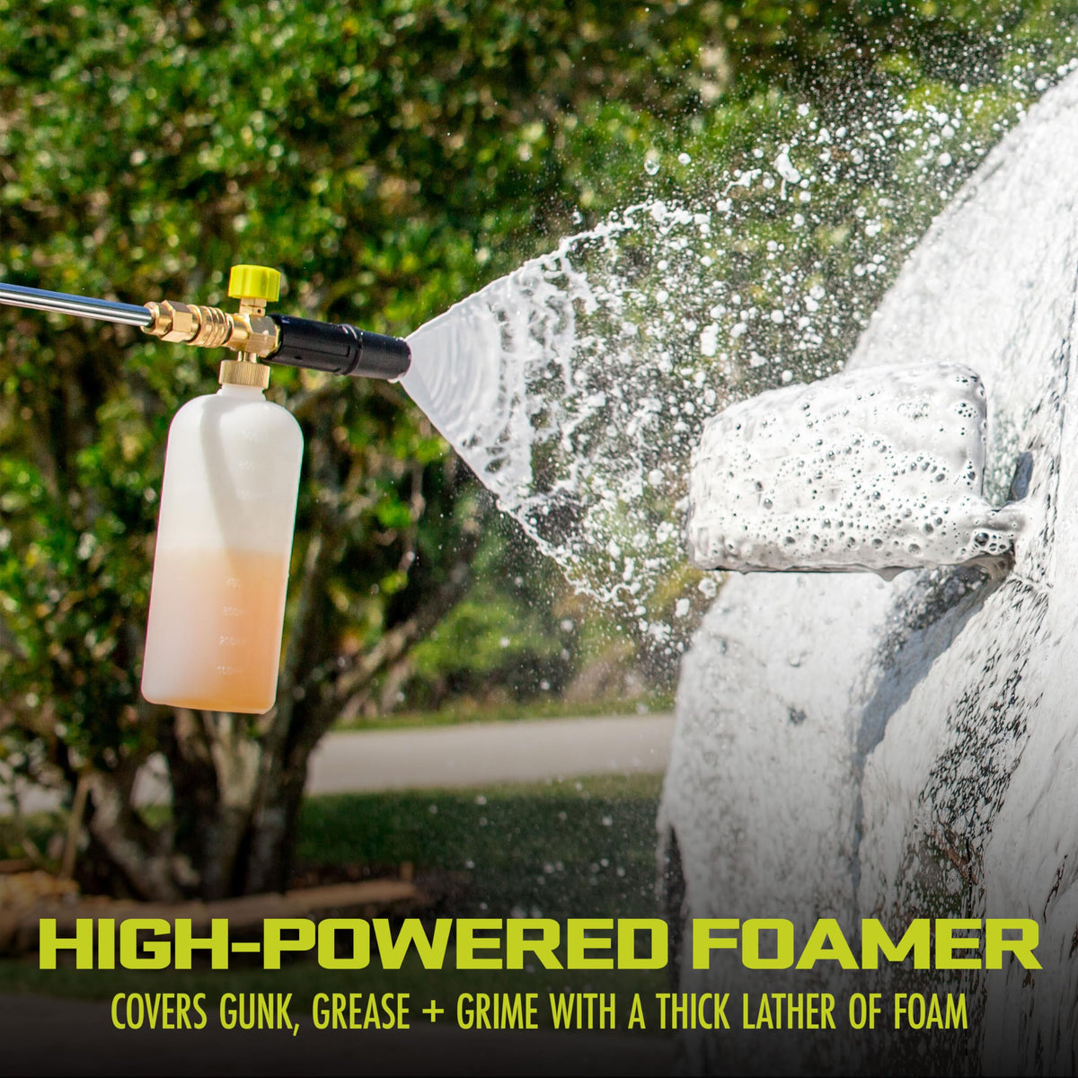 Sun Joe adjustable nozzle shows transition from jet to wide spray for versatile cleaning