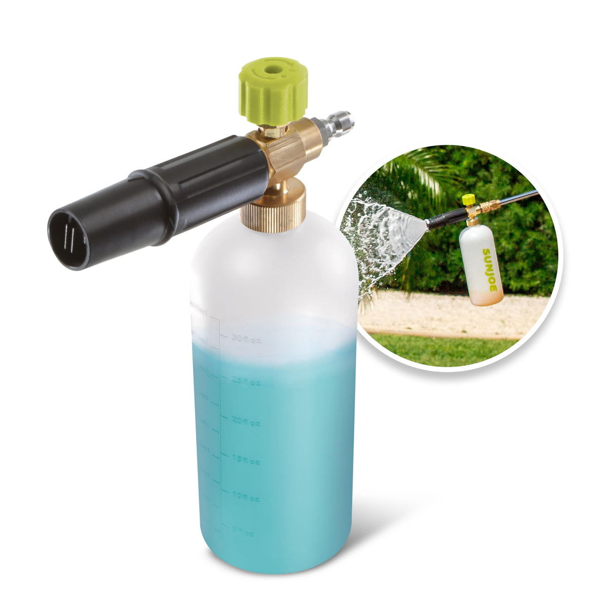 Sun Joe foam cannon SPX quick-connect inlet demonstrates easy setup