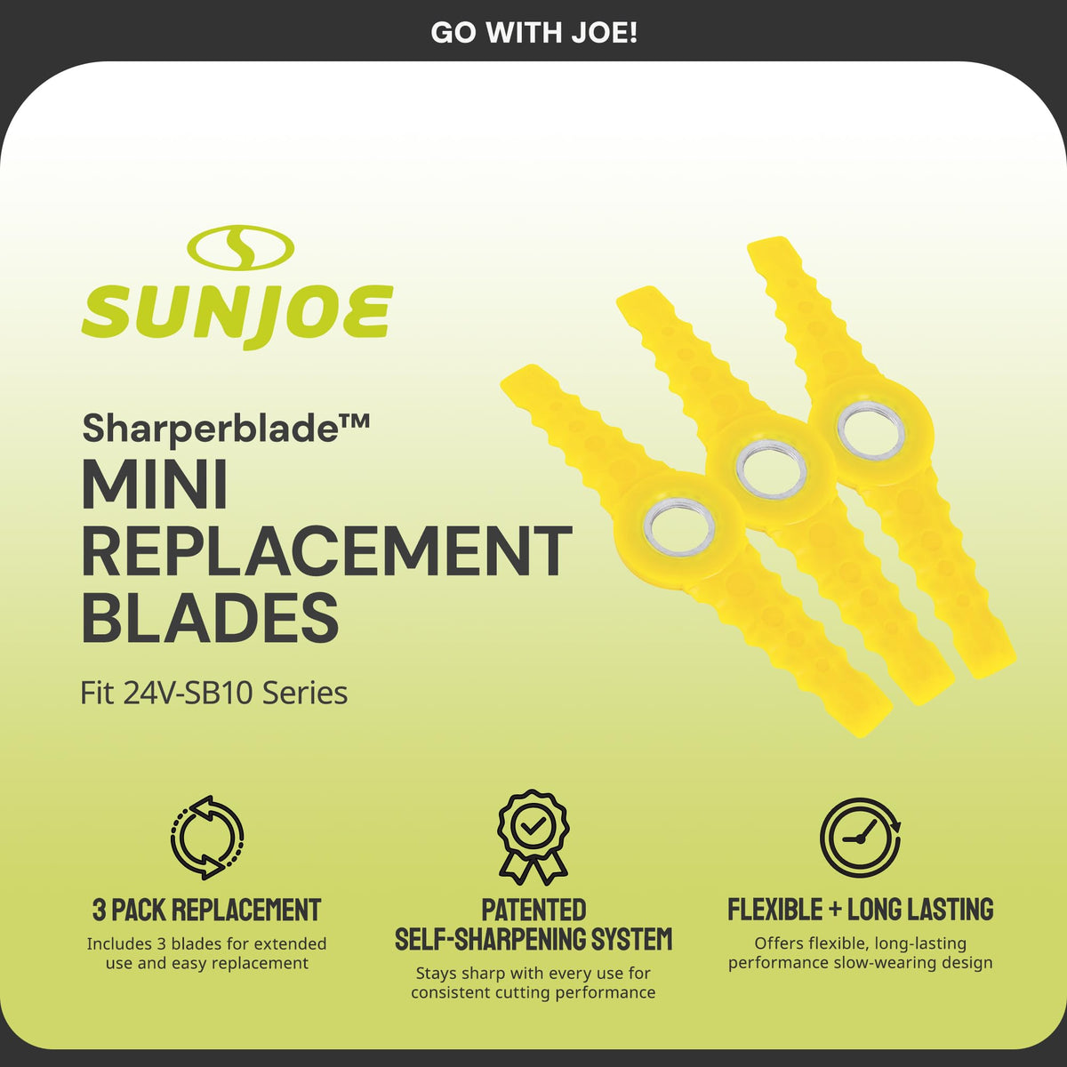 Sun Joe SB10 blades self-sharpening action maintains edge during yardwork