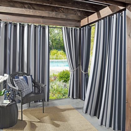 Sun Zero Valencia cabana stripe panel pair with grommet top and UV protection.