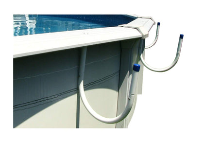 Sun2Solar solar pocket cover holder assembly with five aluminum tubes for steel-wall pools.