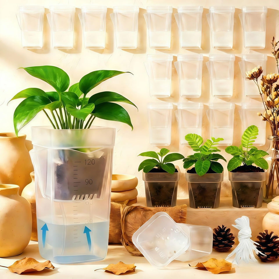 Sunanday 16-pack 2-inch self-watering pots with inner view for root monitoring.