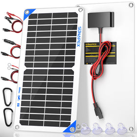 SUNAPEX 12V 10W solar charger panel charging a car battery outdoors