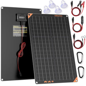 SUNAPEX 12V 30W solar panel compact design keeps car battery charged.