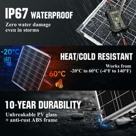 SUNAPEX aluminum housing protects the trickle charger in rugged environments.