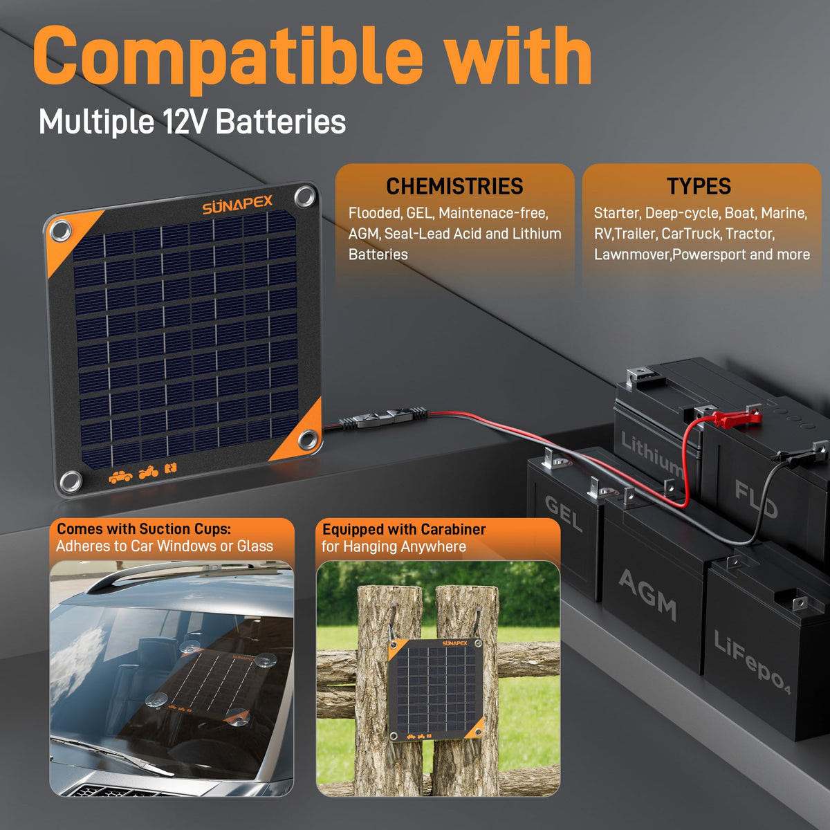 SUNAPEX monocrystalline cells deliver faster sun-powered charging.