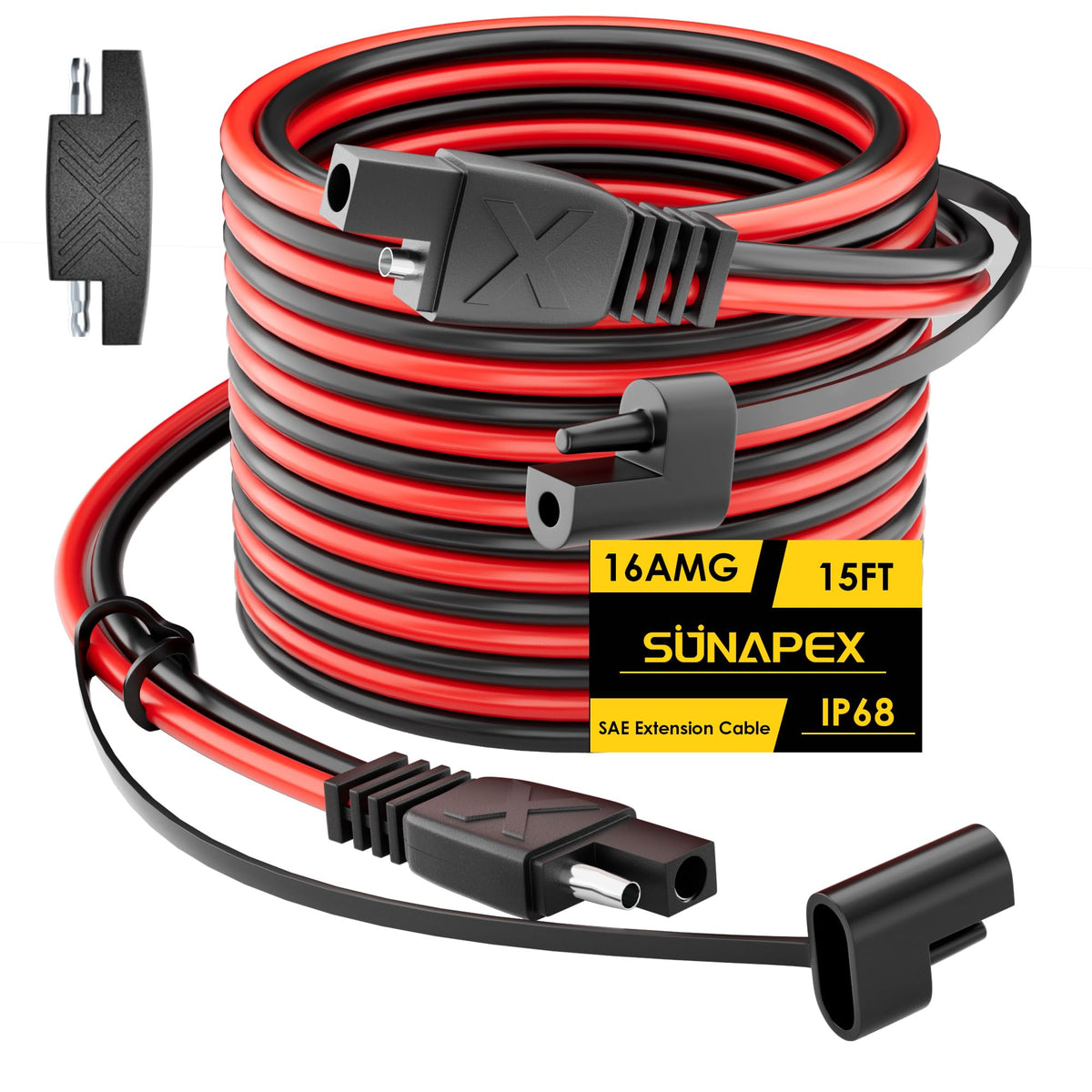 SUNAPEX SAE extension cable 15ft with orange sheath for solar and RV setups