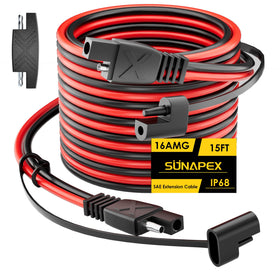 SUNAPEX SAE extension cable 15ft with orange sheath for solar and RV setups