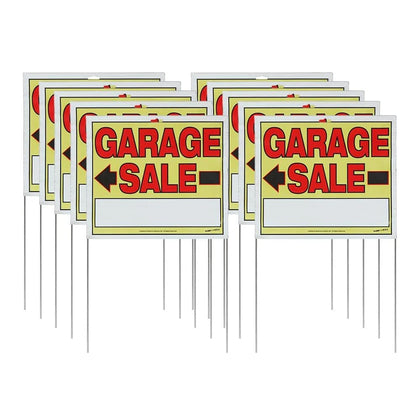 Sunburst Systems garage sale sign with double-sided display attracts customers on busy streets