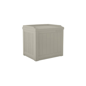 Suncast 22-gallon outdoor storage box with seat for patio convenience.