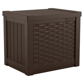 Suncast 22-gallon outdoor storage box keeps patio gear organized and protected.