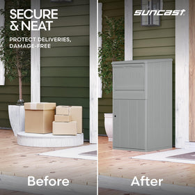 Suncast 33.5-gallon interior space demonstrates large capacity for multiple parcels
