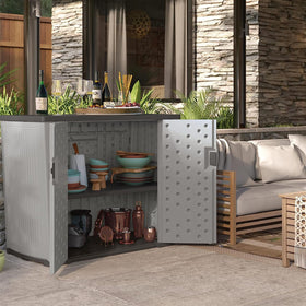 Suncast Backyard Oasis basic outdoor storage peppercorn, perfect for tools, cushions, and toys