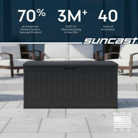Suncast resin surface keeps maintenance minimal and cleans easily.