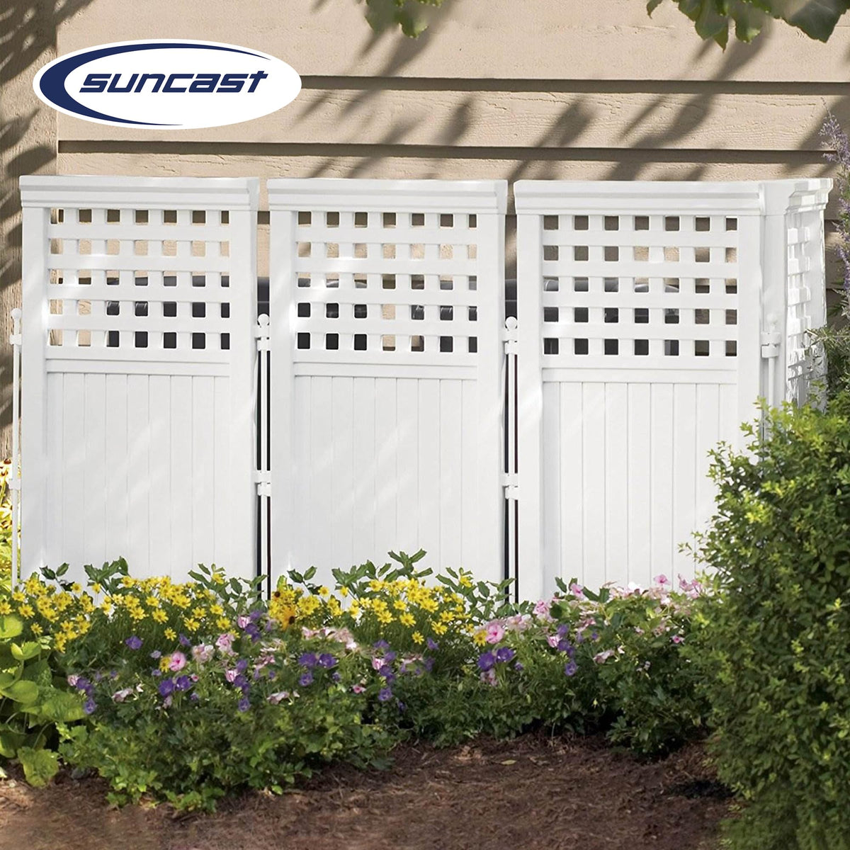 Suncast durable resin and steel construction withstands weather and daily use.