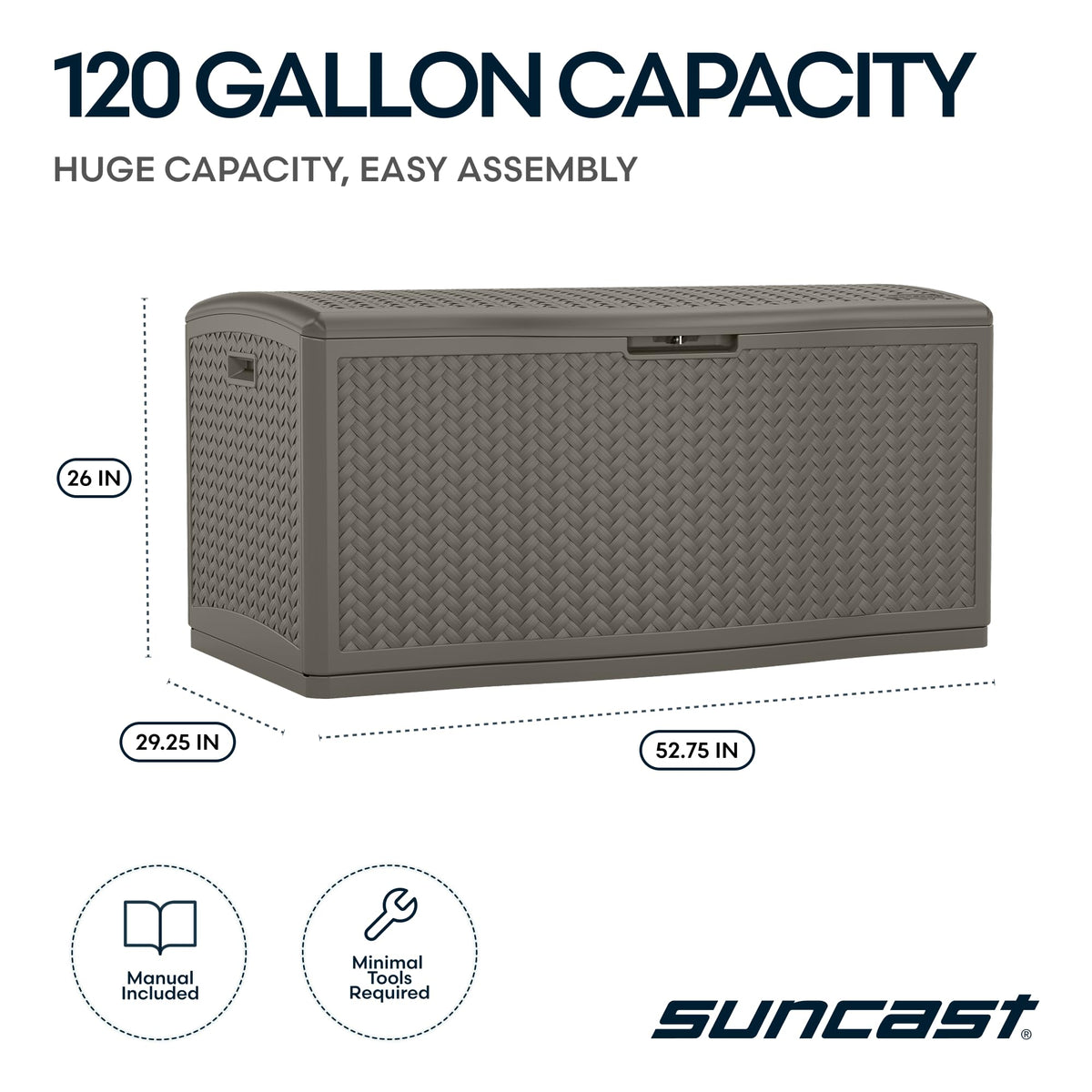 Suncast deck box with easy assembly for quick setup
