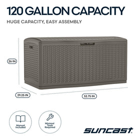 Suncast deck box with easy assembly for quick setup
