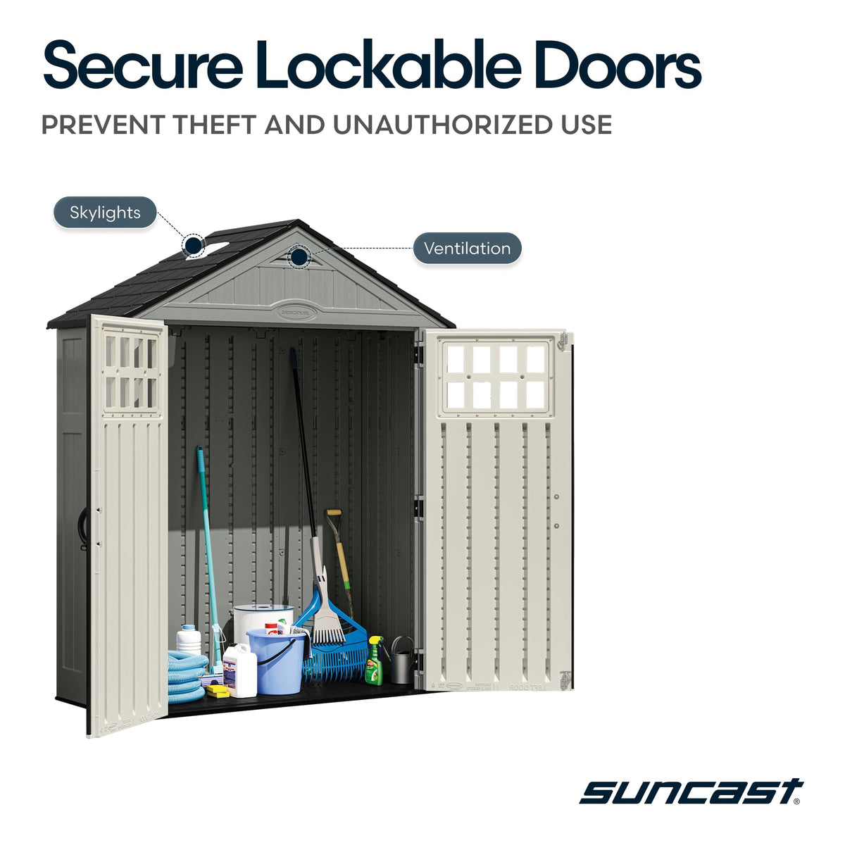 Suncast Everett floor included for sturdy curbside storage