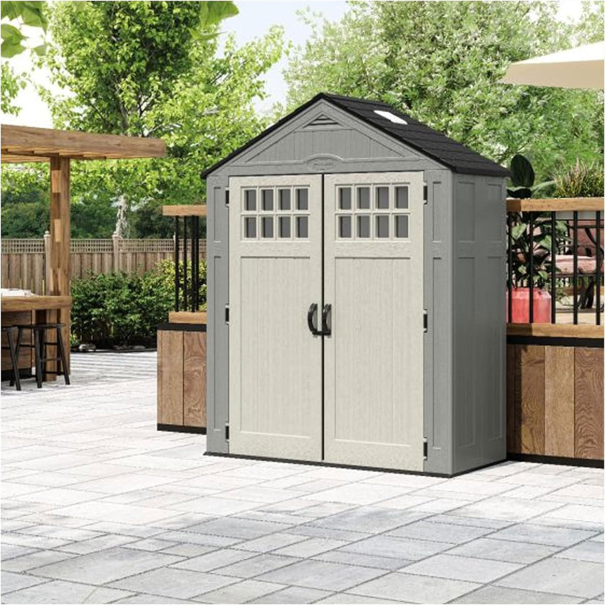 Suncast Everett lockable double doors with windows for secure access