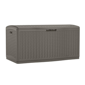 Suncast extra-large deck box showing large capacity for outdoor cushions and gear