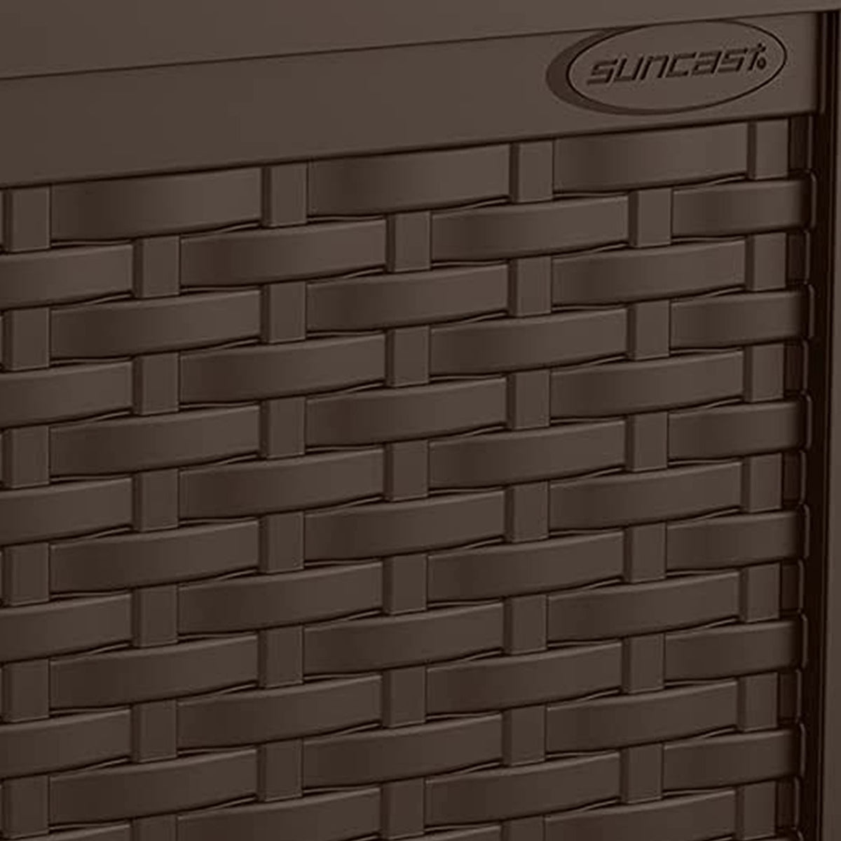 Suncast deck box with flat-lid bench seating doubles as extra outdoor seating.