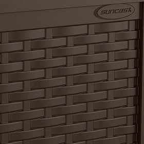 Suncast deck box with flat-lid bench seating doubles as extra outdoor seating.