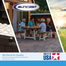 Storage for garden tools and pool gear on patios.