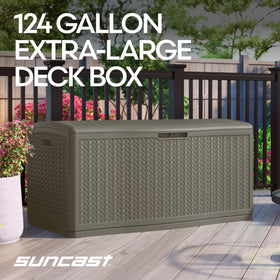 Suncast lockable lid deck box provides secure outdoor storage