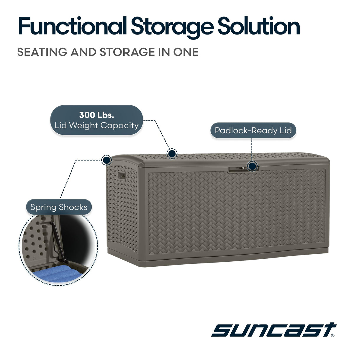 Suncast patio storage keeps cushions organized and accessible