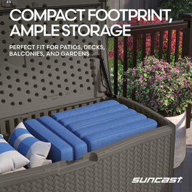 Suncast pool storage bin keeps pool toys organized