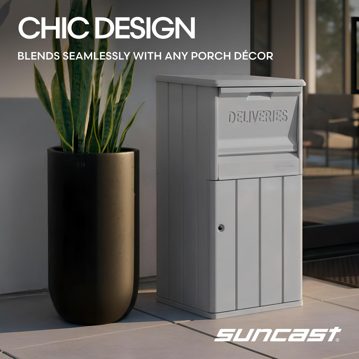 Suncast weather-resistant resin panels withstand outdoor conditions for packages